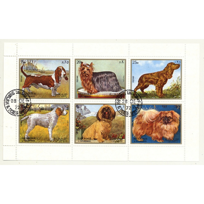 Dogs - Block of 6 Stamps (Vintage Stamps Sarjah 1972)