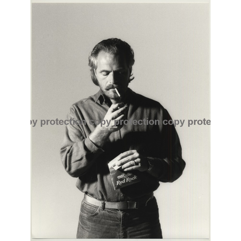 Bearded Man Lights Rolled Cigarette / Red Rock Tabak (Vintage Photo Master 1980s Large) Bearded Man Lights Rolled Cigarette / Red Rock Tabak (Vintage Photo Master 1980s Large)