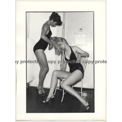 Woman Combs Girlfriends Hair / Legs - Lingerie  (Vintage Fashion Photo 1980s Large)