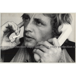 Handsome Man Smokes Cigarette While On Phone / Gay Int (Vintage Photo 1970s Large)