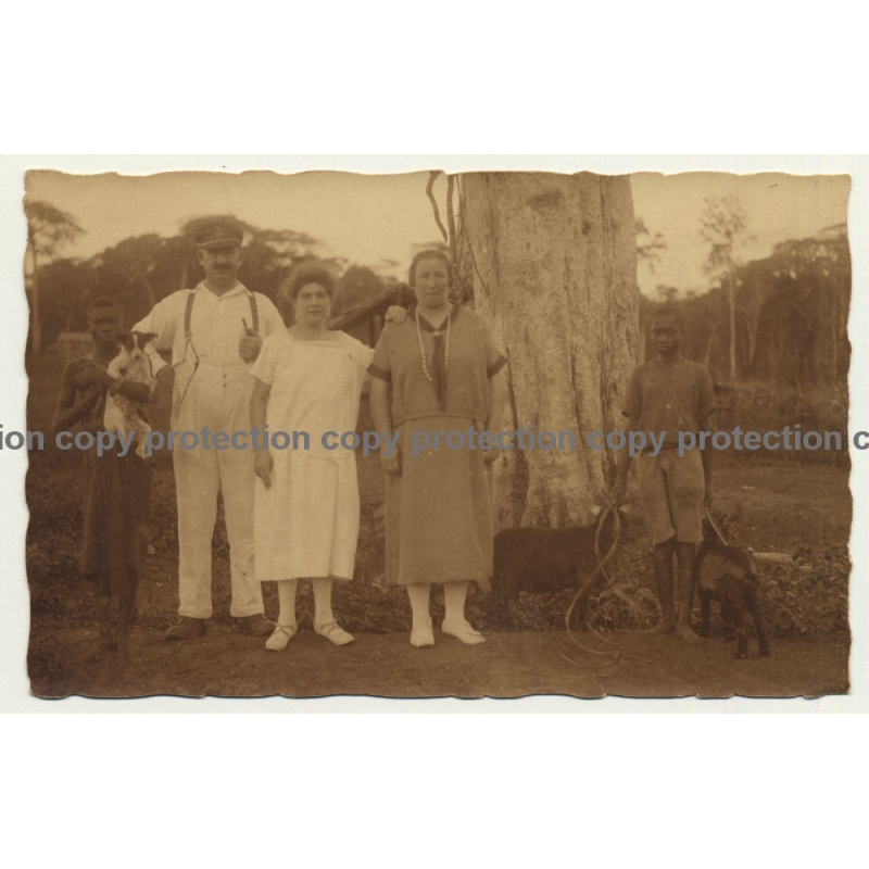 Djoko-Punda - Congo Belge: Colonial Family & Servants (Vintage RPPC Sepia 1926)