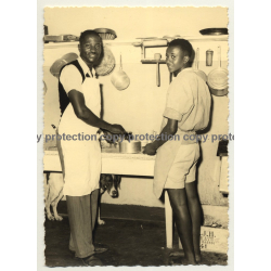 Congo Belge: 2 Indigenous Kitchen Workers (Vintage RPPC Studio Darc Y. Charlier)