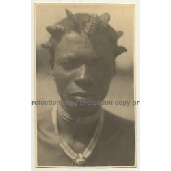 Congo-Belge: Portrait Of Indigenous Man / Hairstyle (Vintage RPPC ~1930s)