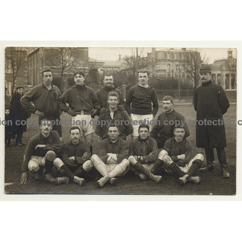Early Photo Of Football Or Rugby Team / Belgium? (Vintage RPPC ~1920s/1930s)
