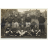 Early Photo Of Football Or Rugby Team / Belgium? (Vintage RPPC ~1920s/1930s)