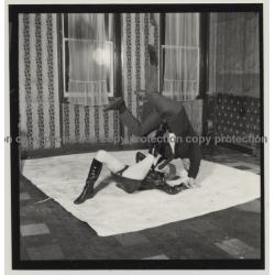 Blonde Female In Lacquer Outfit Is Wrestling Man *3 (Vintage Contact Sheet Photo 1970s)